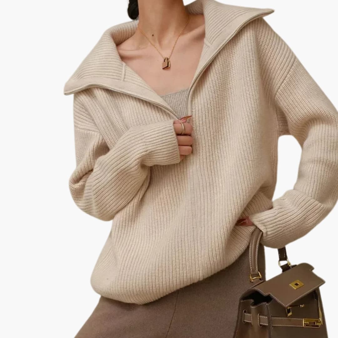 Pull feminino em lã com meio fecho éclair