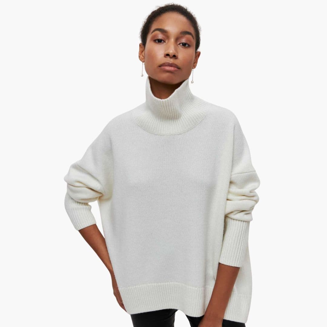 Maglione Donna in Maglia Collo Alto e Orlo Coste