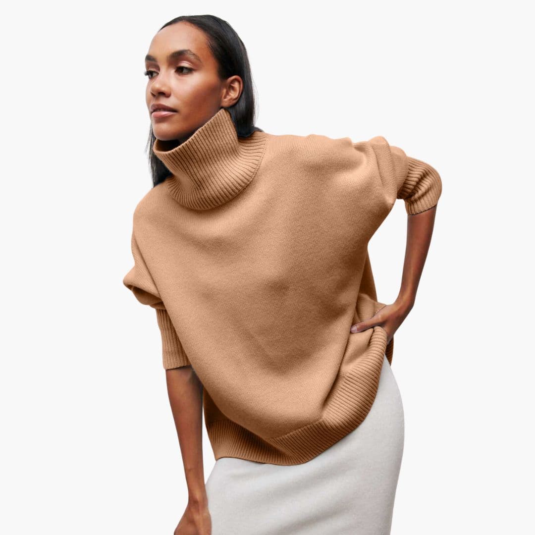 Maglione Donna in Maglia Collo Alto e Orlo Coste