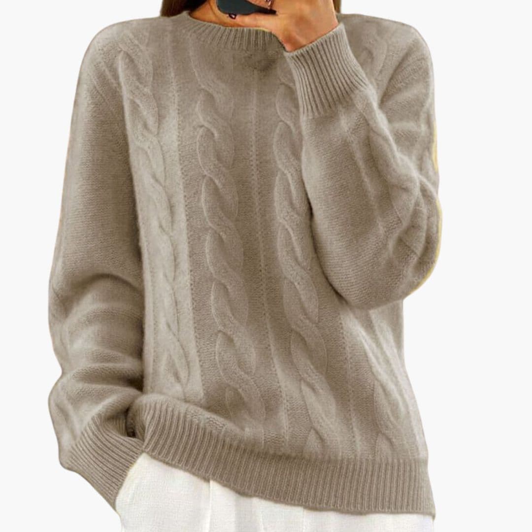 Maglione Donna in Maglia Intrecciata con Collo Tondo