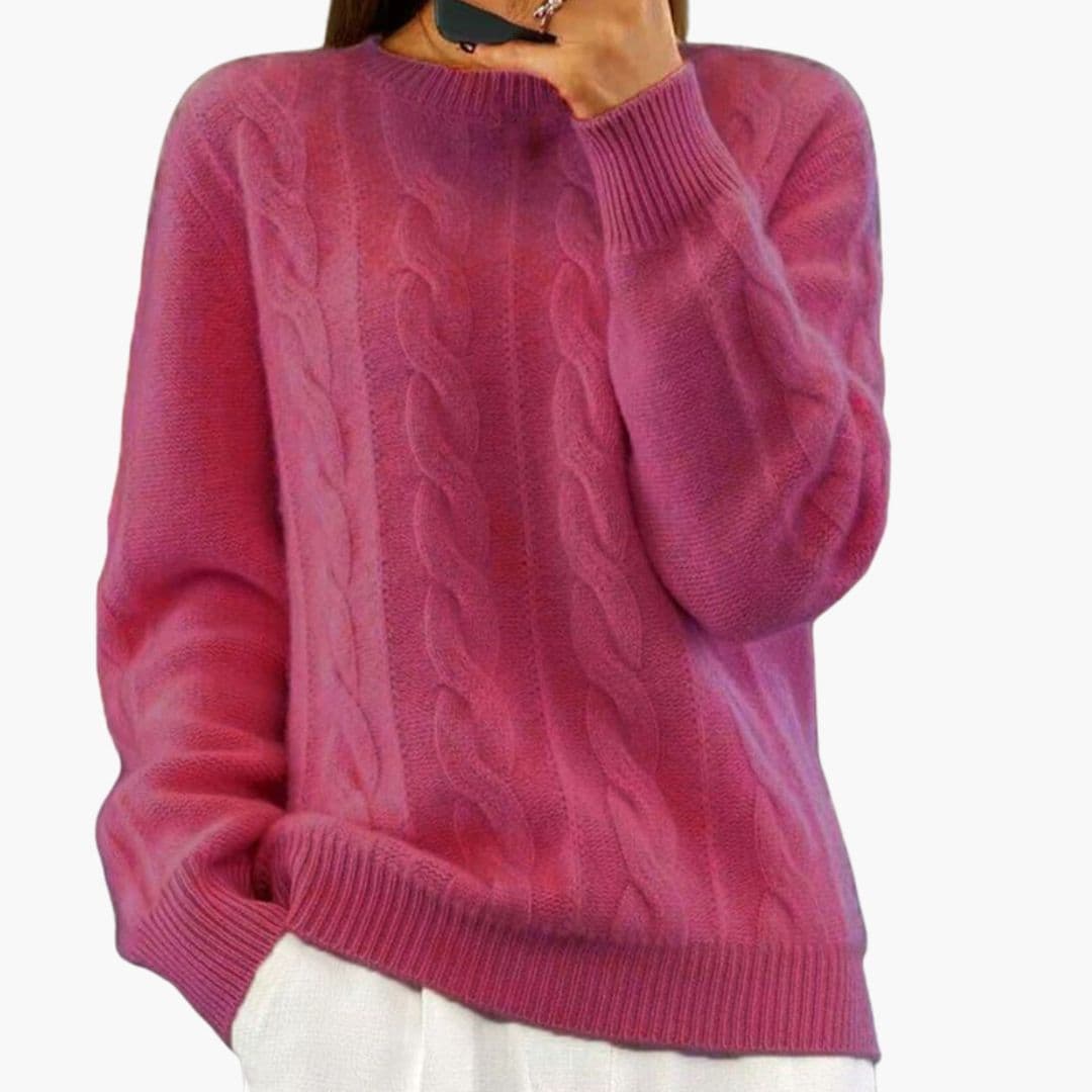 Maglione Donna in Maglia Intrecciata con Collo Tondo