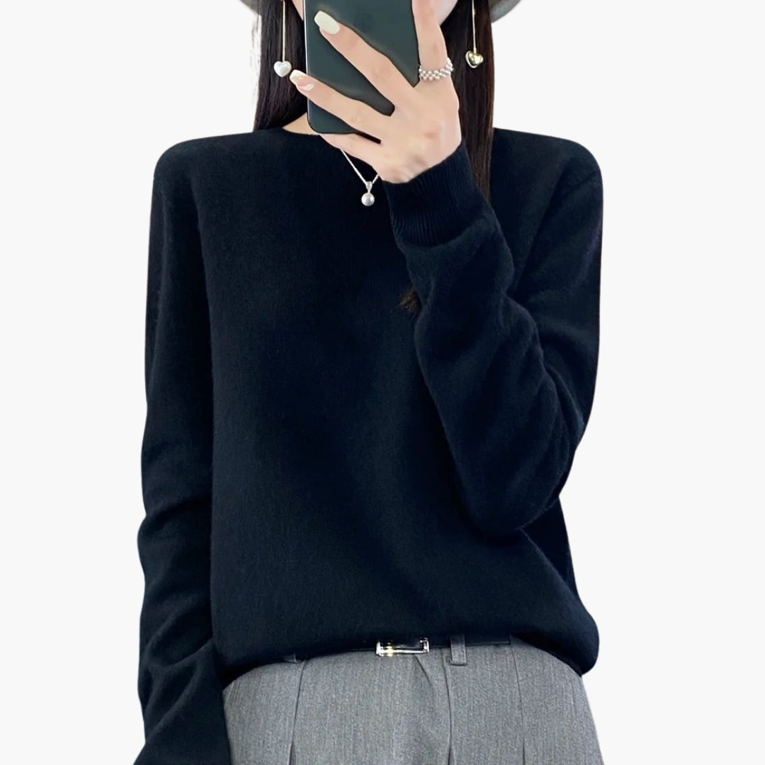 Pull Femme en Maille à Col Rond avec Poignets Côtelés