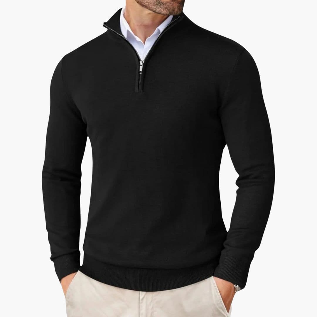 Pull Homme Col Zippé avec Bords Côtelés
