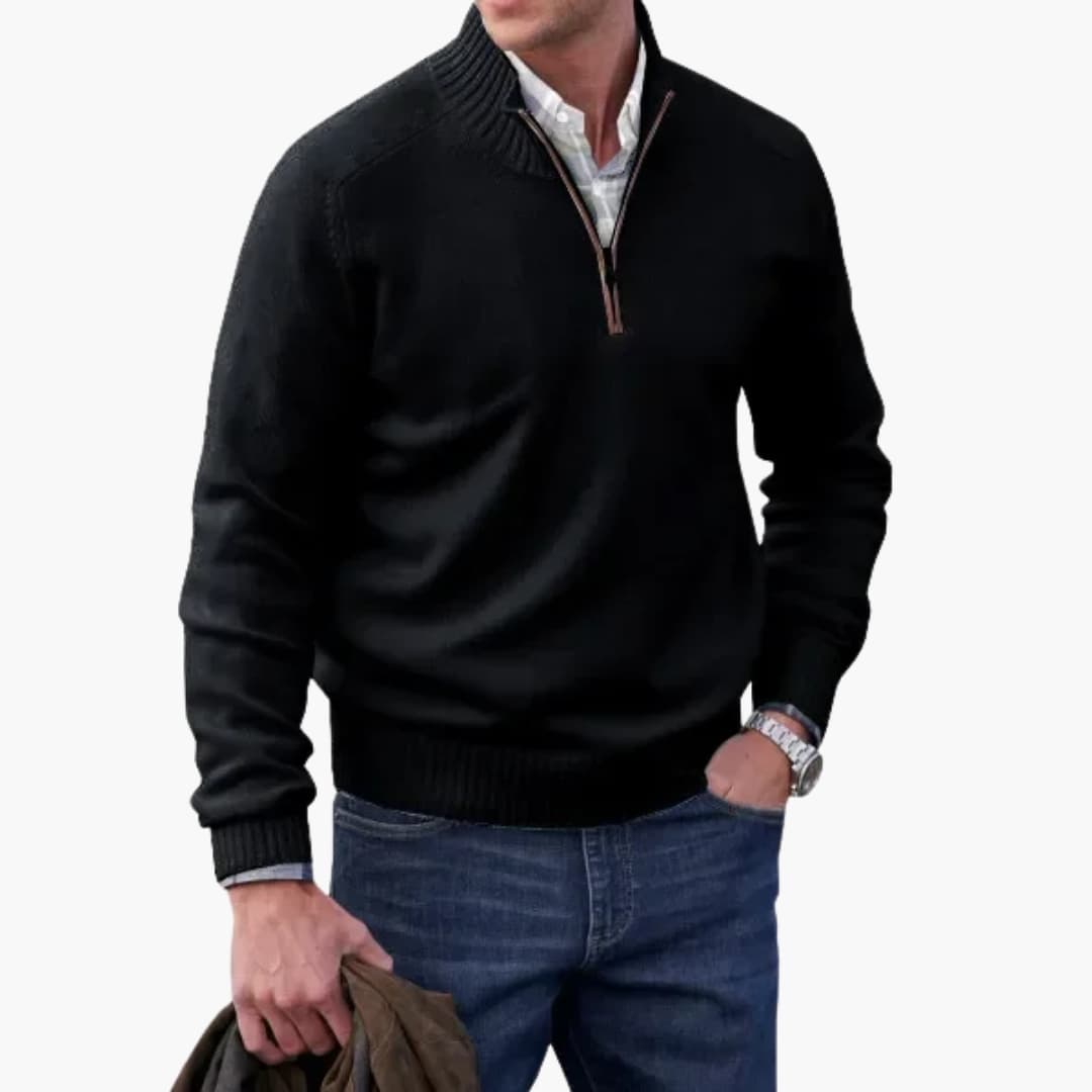 Pull Homme Demi-Zip avec Ourlet Côtelé