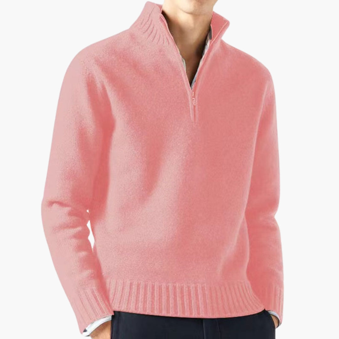 Maglione da uomo con mezza cerniera, collo alto e orlo a coste
