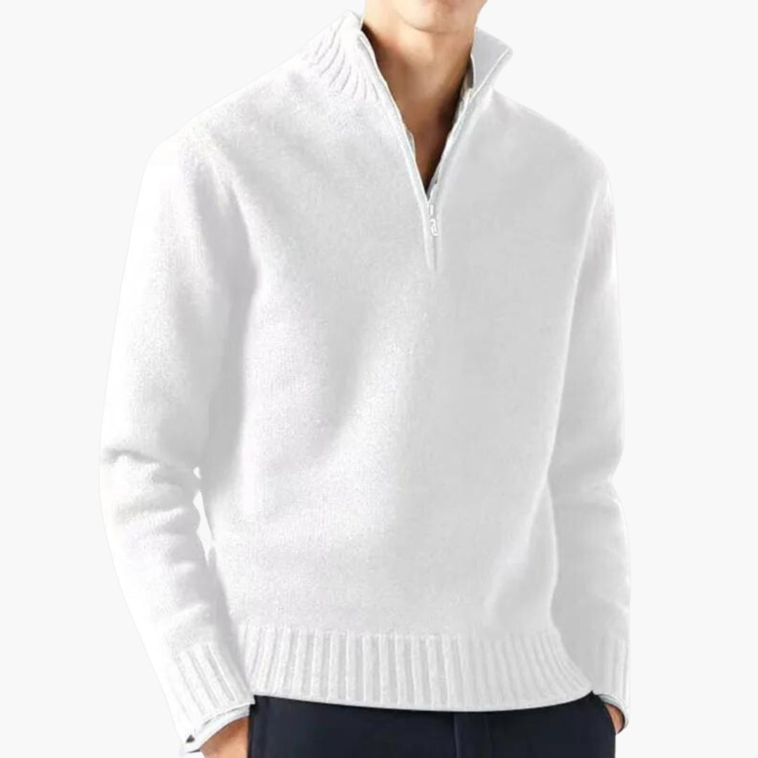 Maglione da uomo con mezza cerniera, collo alto e orlo a coste