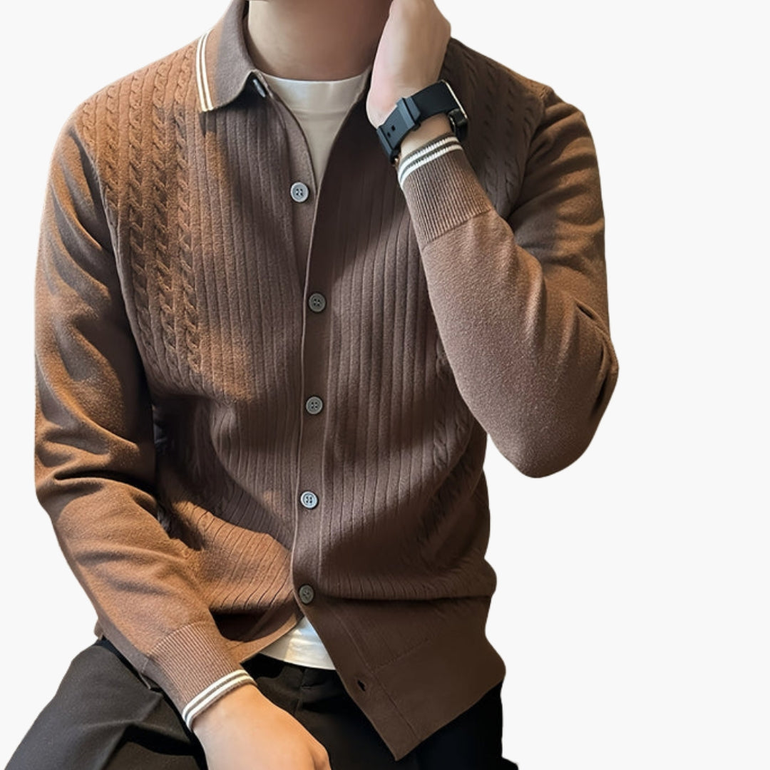Pull Homme à Motif Câble avec Col et Boutonnage