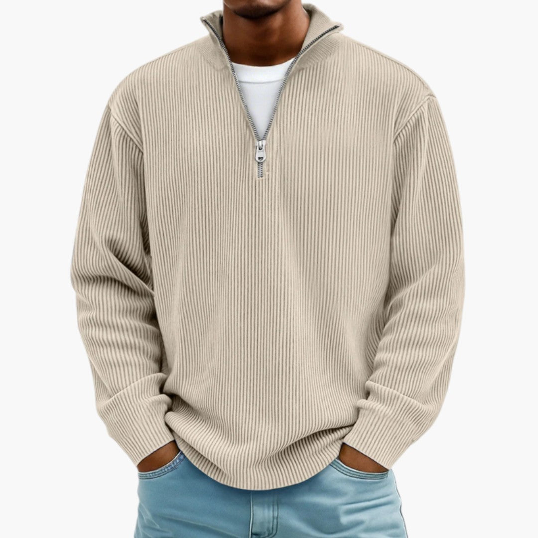 Pull Homme avec Col Zippé et Surface Côtelée