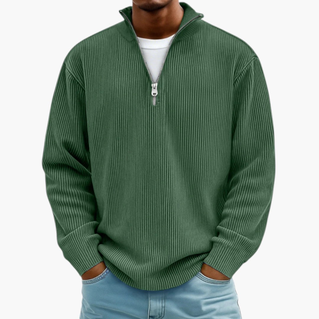 Pull Homme avec Col Zippé et Surface Côtelée