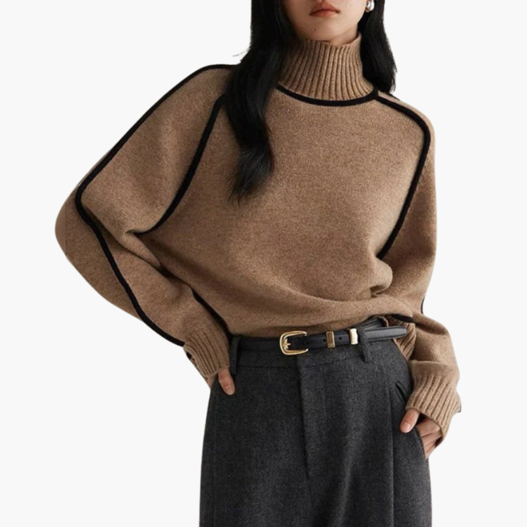 Maglione a collo alto per donna con maniche lunghe e orlo a coste