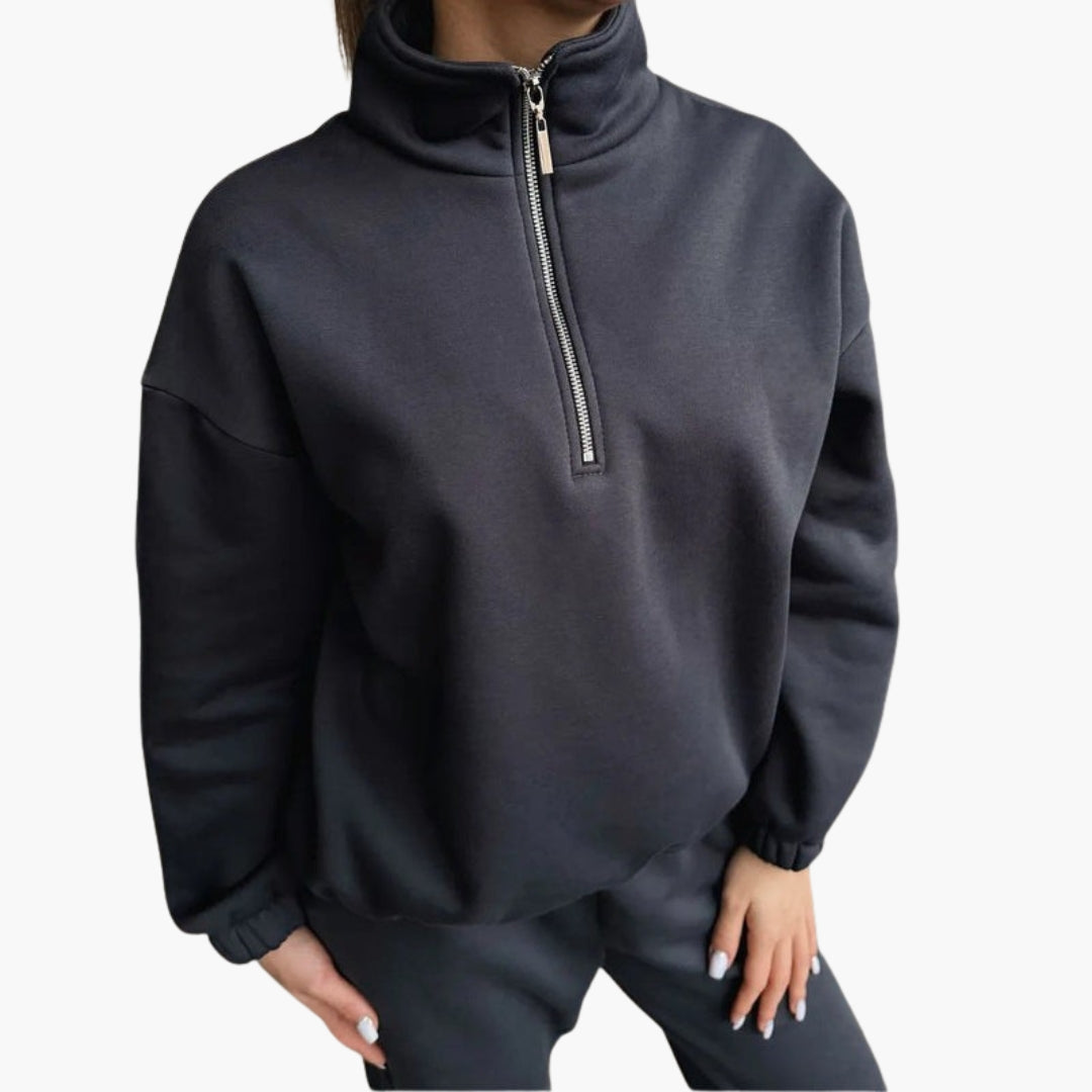 Felpa sportiva donna con collo alto e mezza cerniera