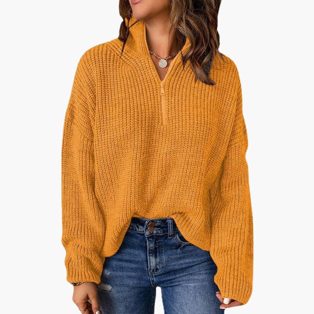 Maglione a maglia grossa da donna con mezza cerniera e collo alto