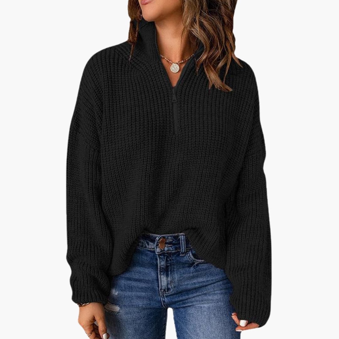 Maglione a maglia grossa da donna con mezza cerniera e collo alto