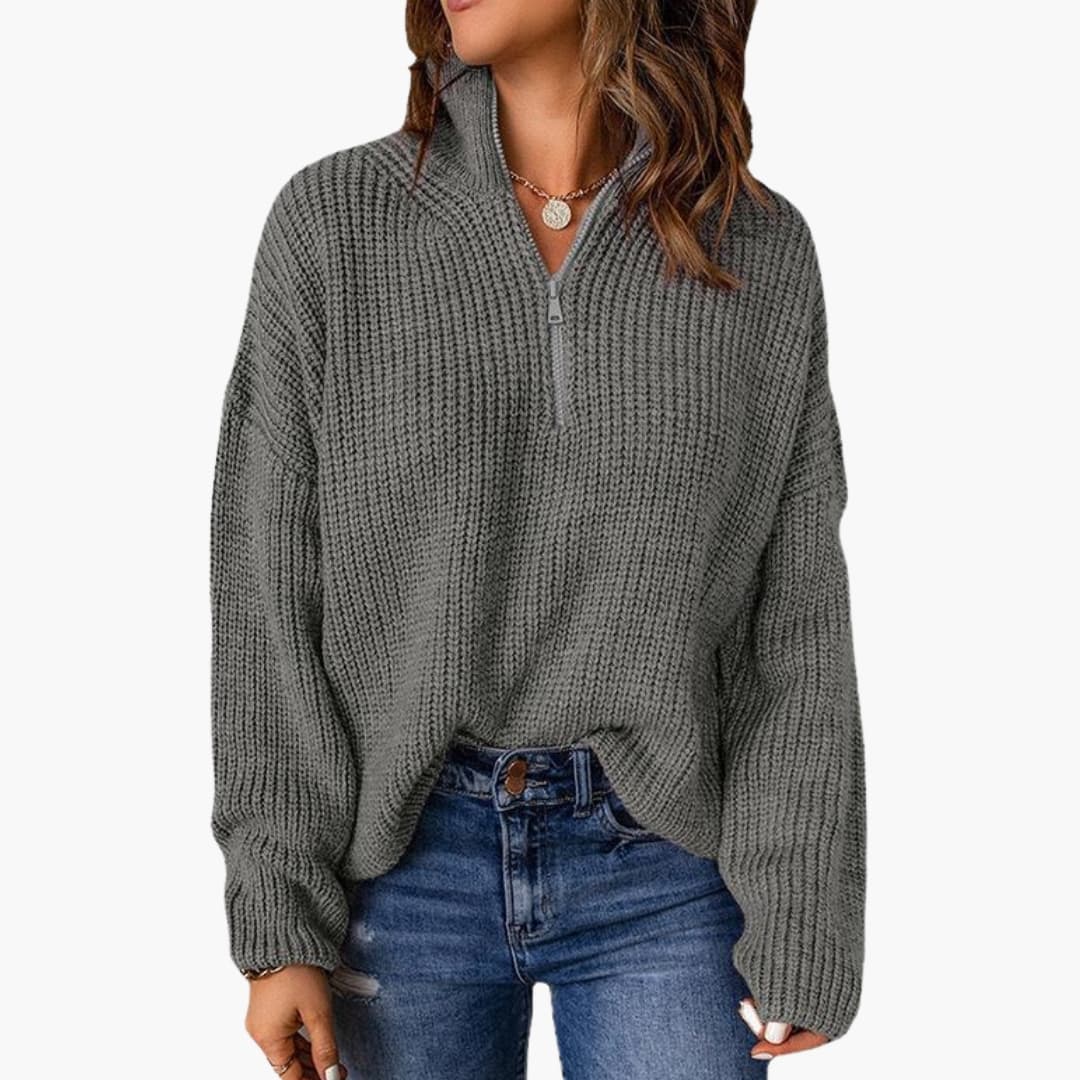 Maglione a maglia grossa da donna con mezza cerniera e collo alto