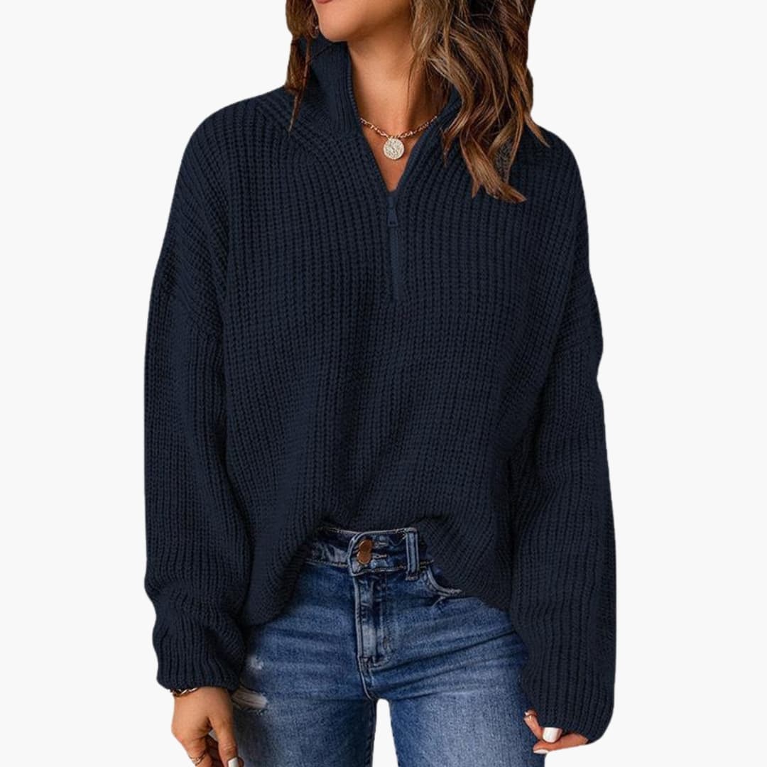 Maglione a maglia grossa da donna con mezza cerniera e collo alto