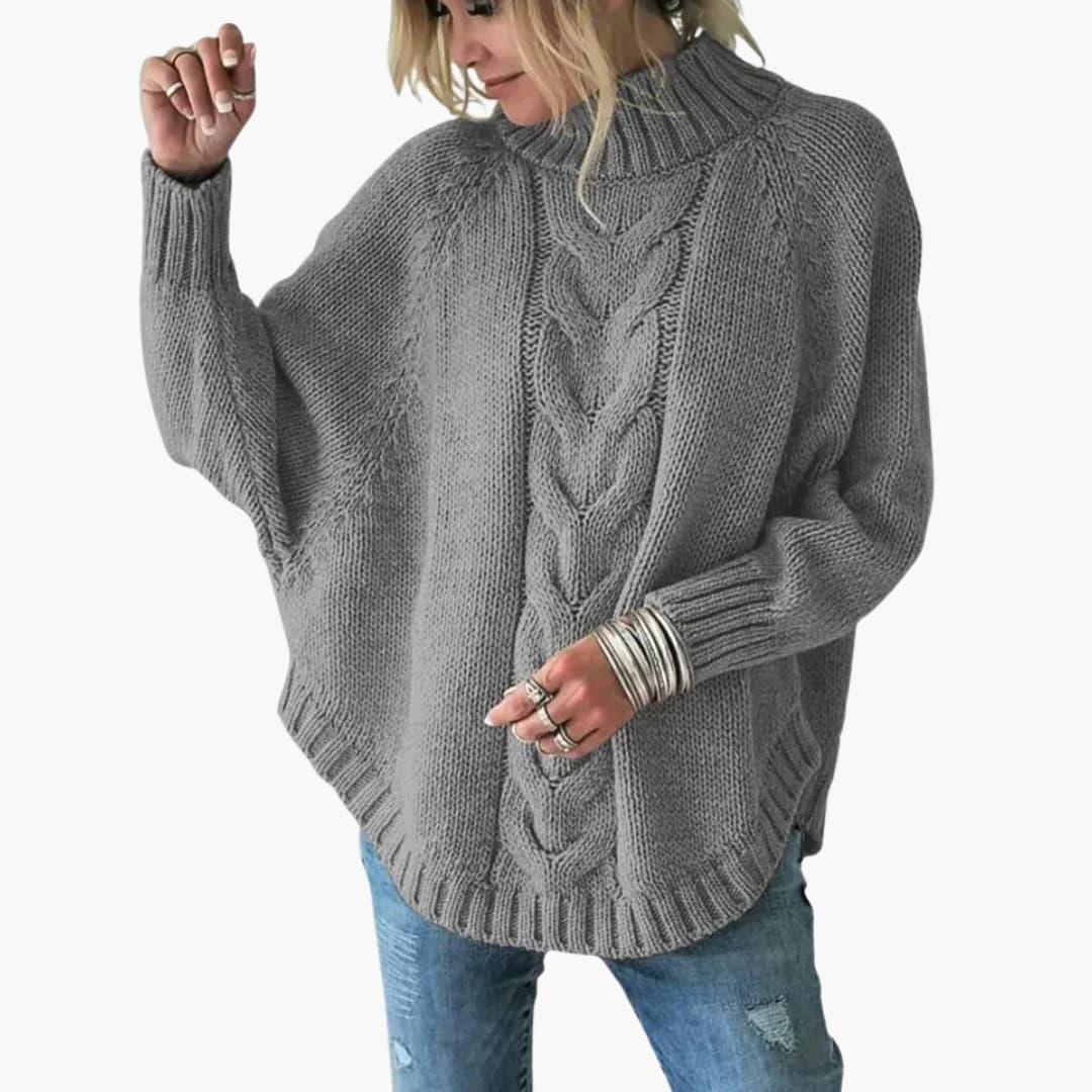 Maglione a collo alto da donna in maglia con motivo a trecce
