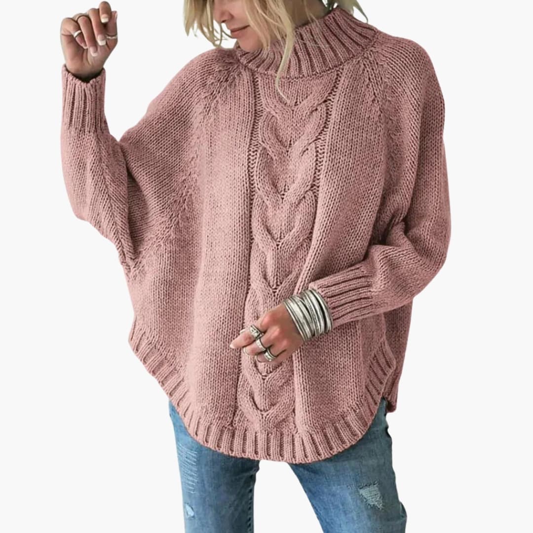 Maglione a collo alto da donna in maglia con motivo a trecce