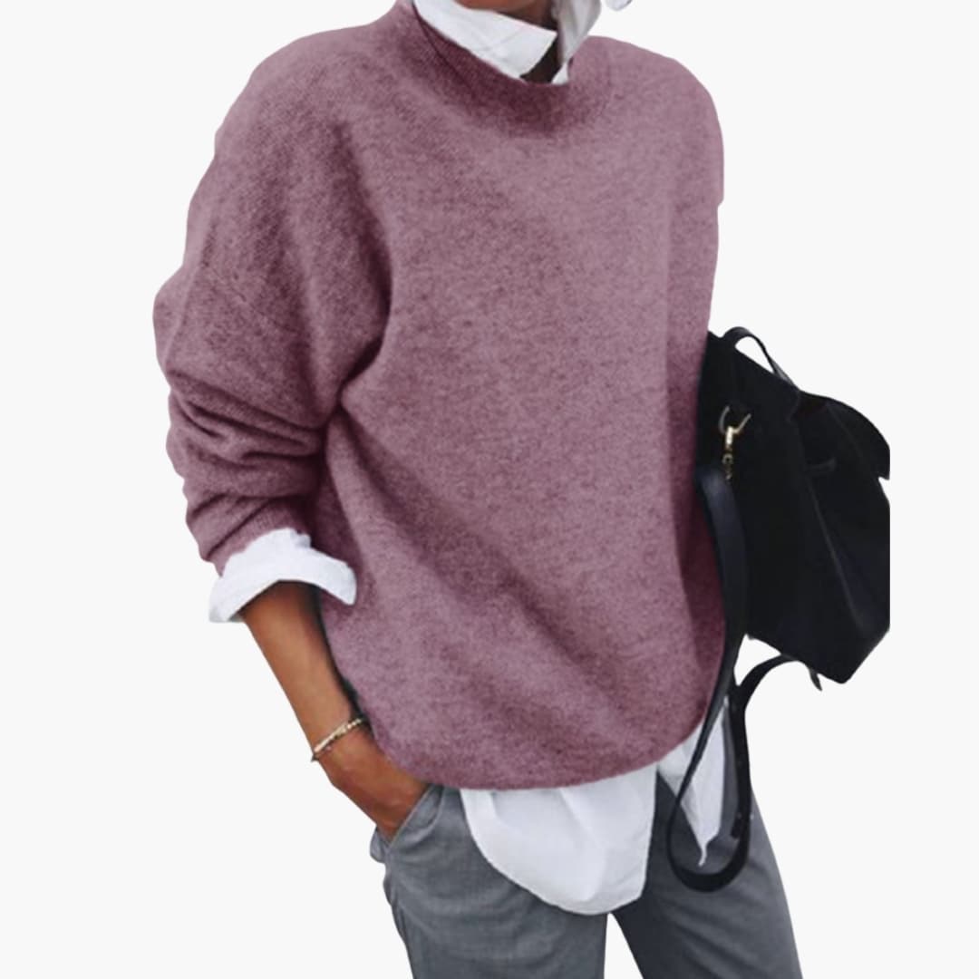Pull en maille femme avec col rond et manches longues