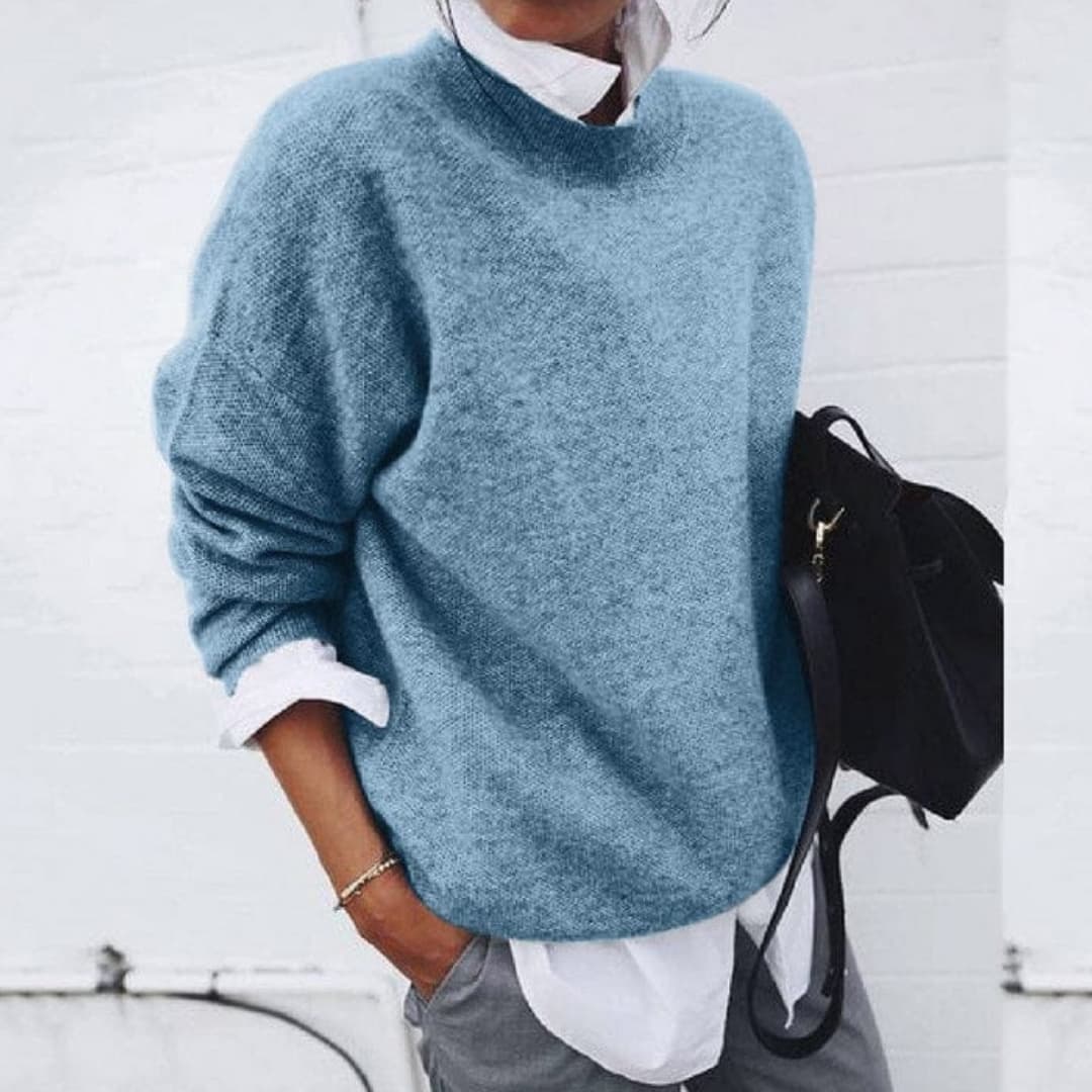 Pull en maille femme avec col rond et manches longues