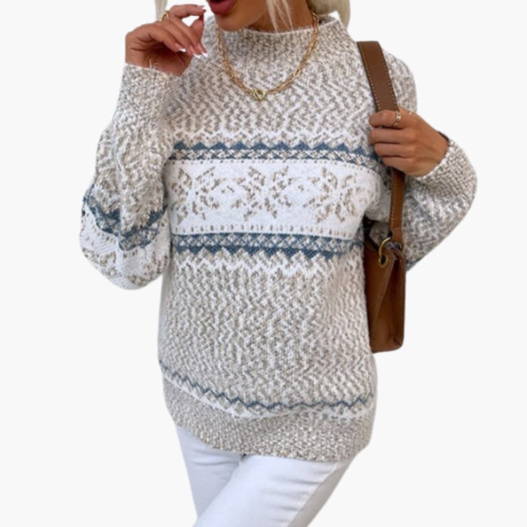 Sweter z dzianiny jacquard dla kobiet z golfem