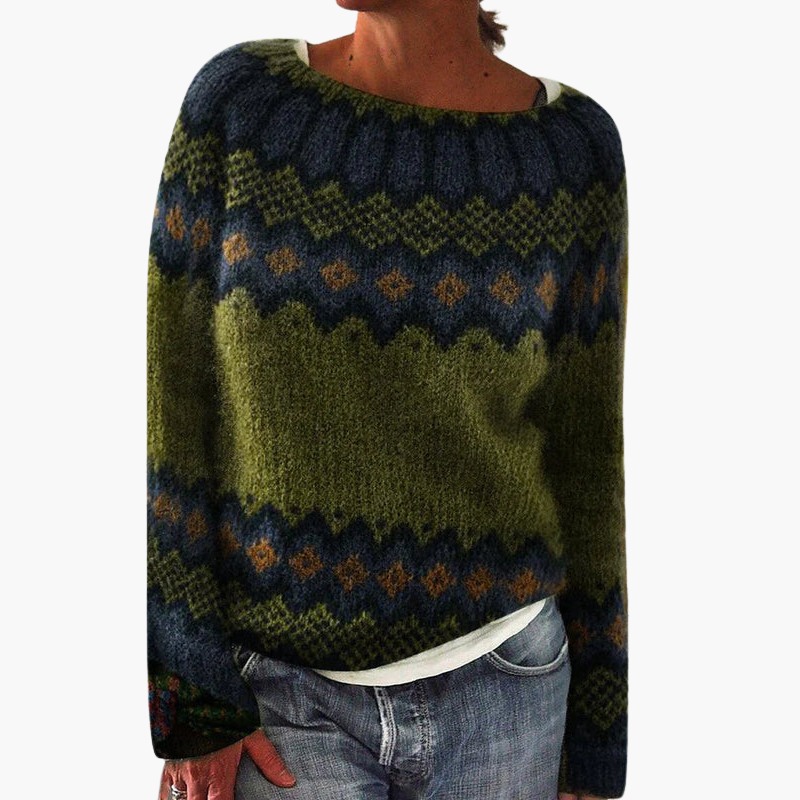 Pull en maille pour femme à encolure bateau et motif géométrique