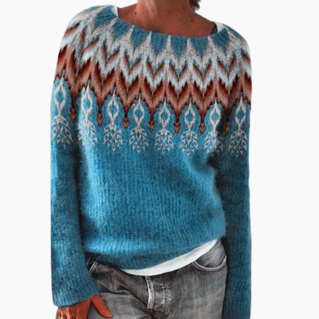 Maglione a maglia per donna con motivo foresta e collo rotondo