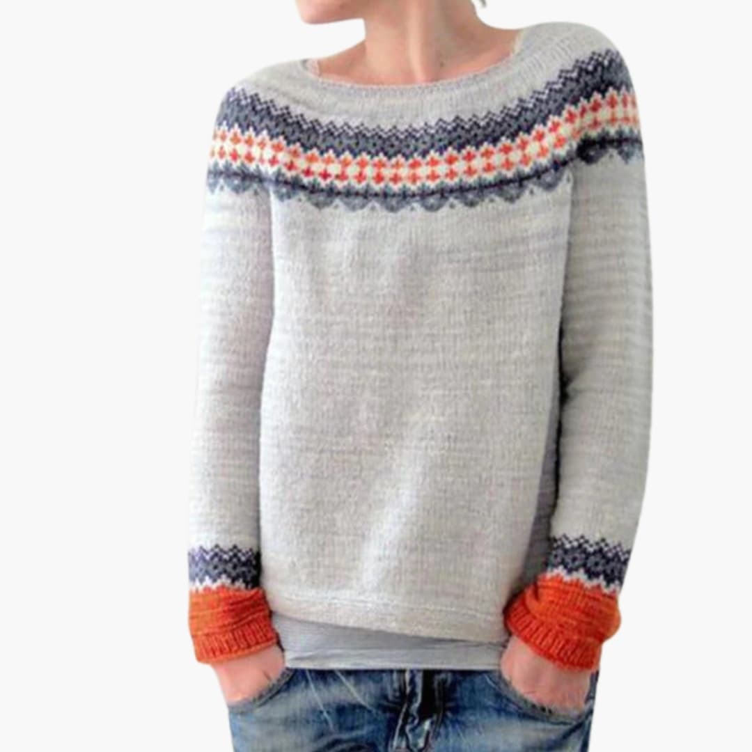 Maglione a maglia per donna con motivo foresta e collo rotondo