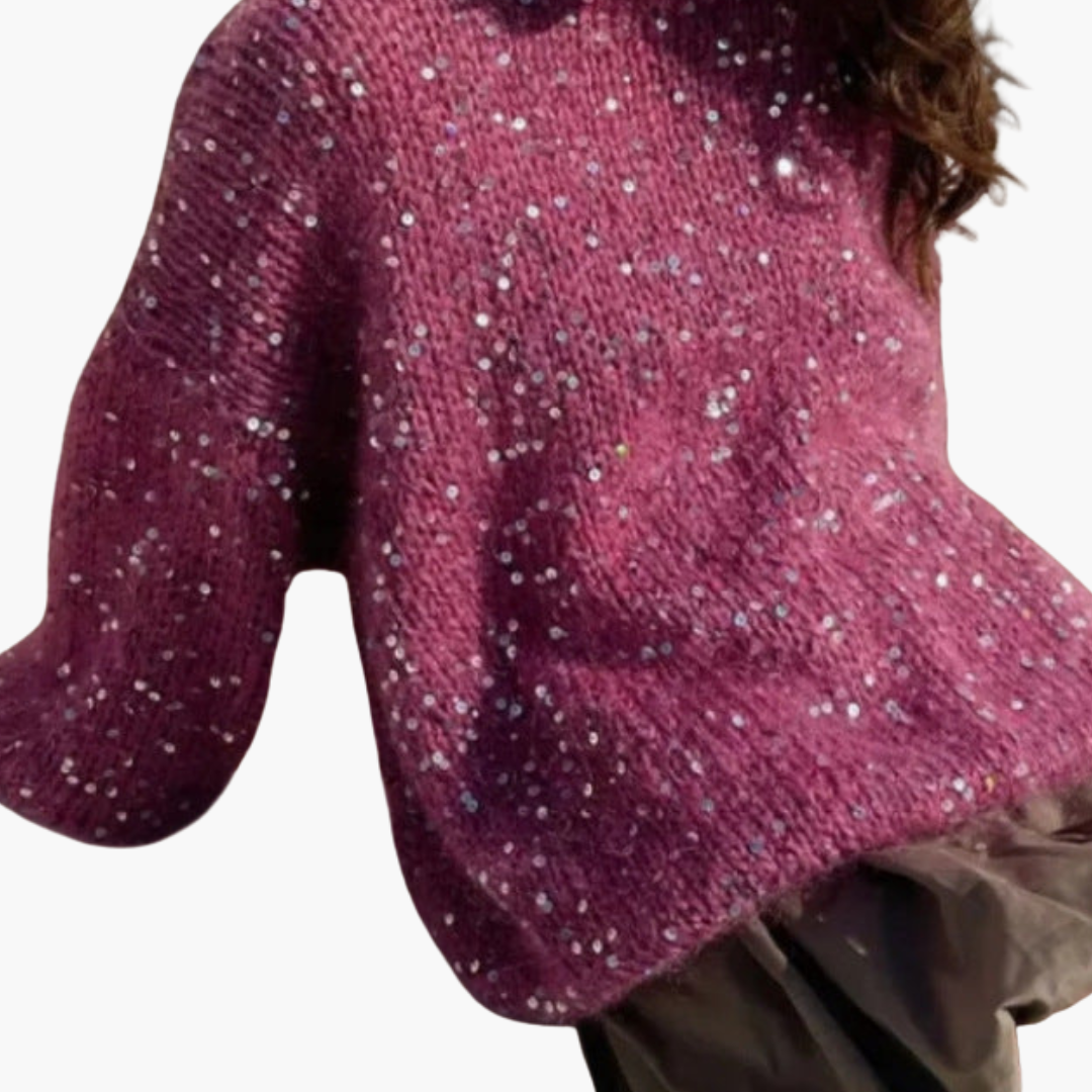Pull em malha para mulher com mangas largas e superfície com padrão