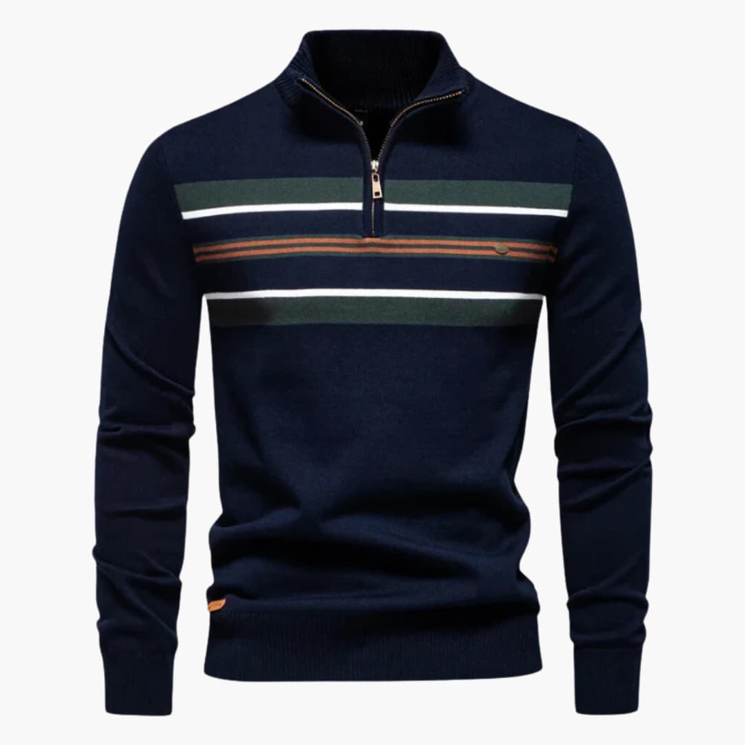 Pull en maille pour homme avec demi zip et motif à rayures