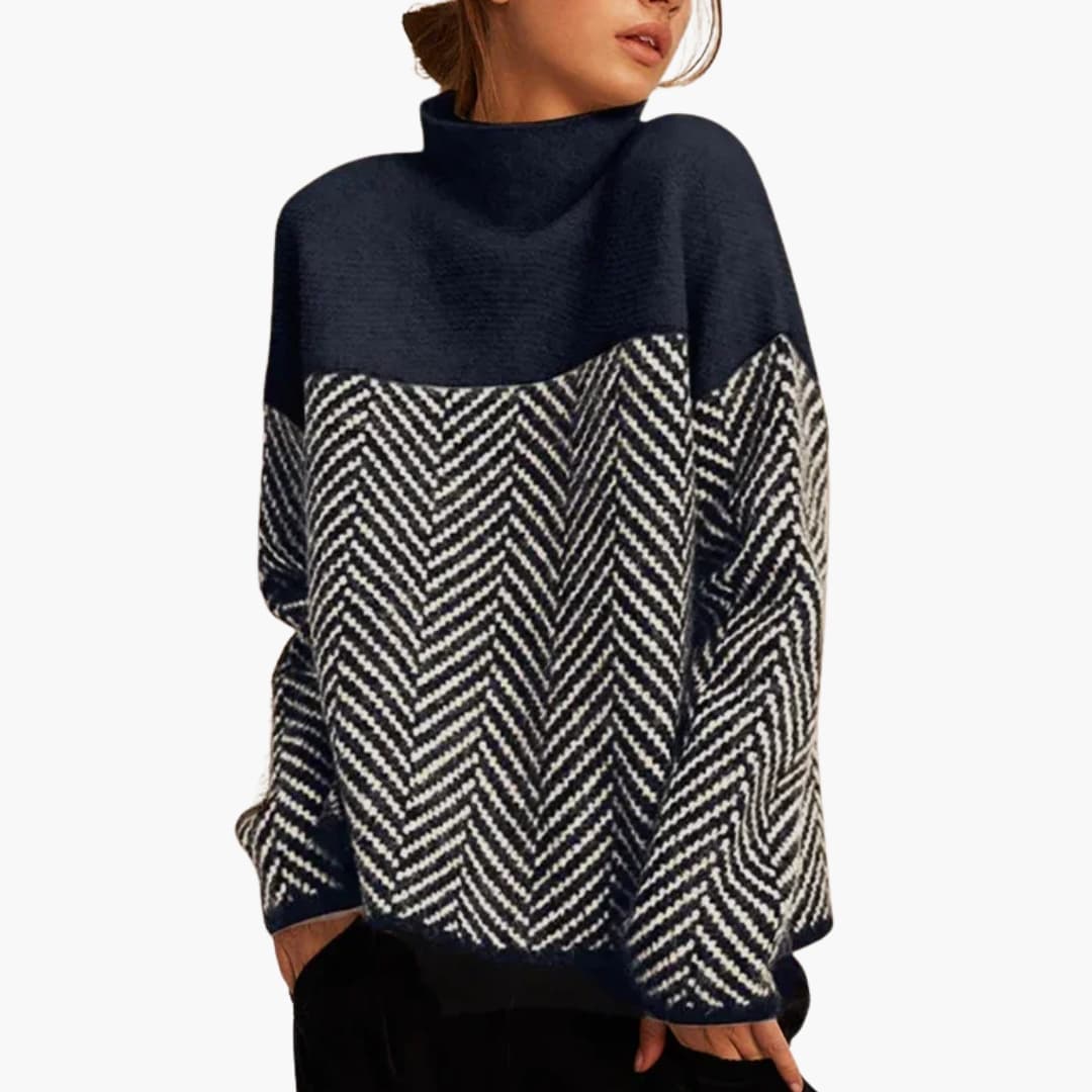 Maglione donna con collo alla coreana a motivo chevron