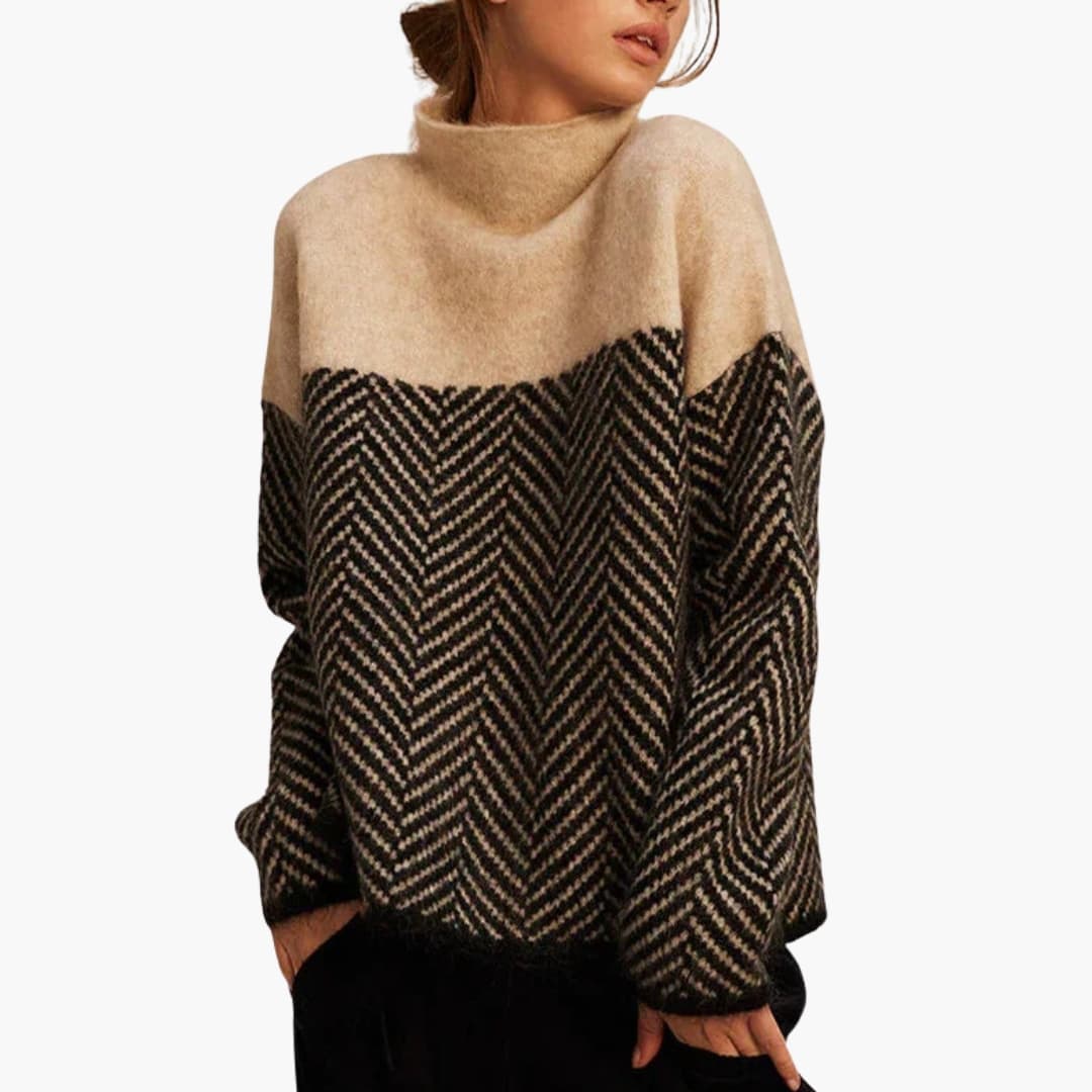 Maglione donna con collo alla coreana a motivo chevron