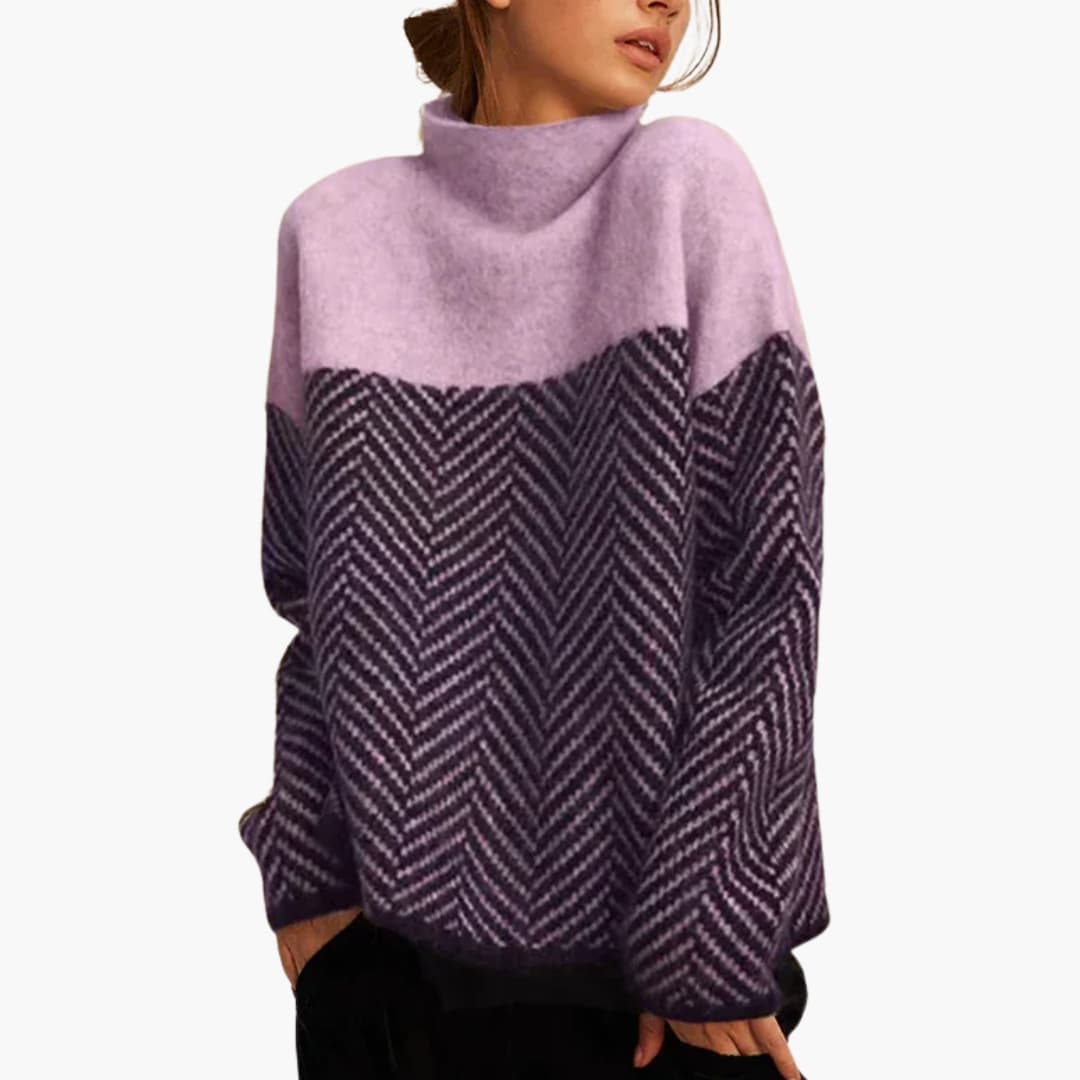 Maglione donna con collo alla coreana a motivo chevron