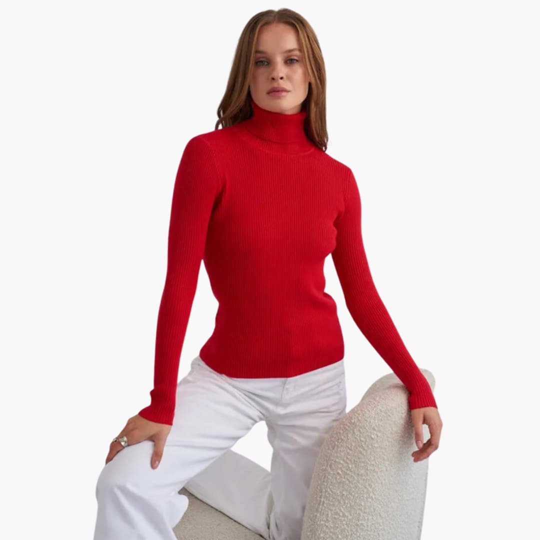Maglione donna a collo alto in maglia a coste aderente
