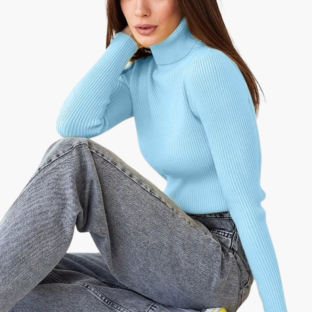 Maglione donna a collo alto in maglia a coste aderente