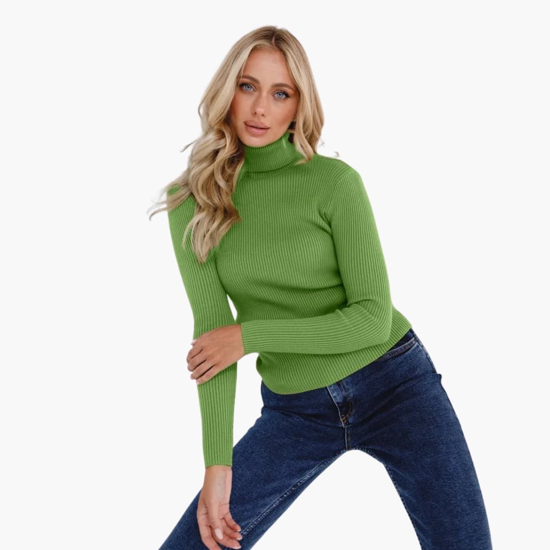 Maglione donna a collo alto in maglia a coste aderente