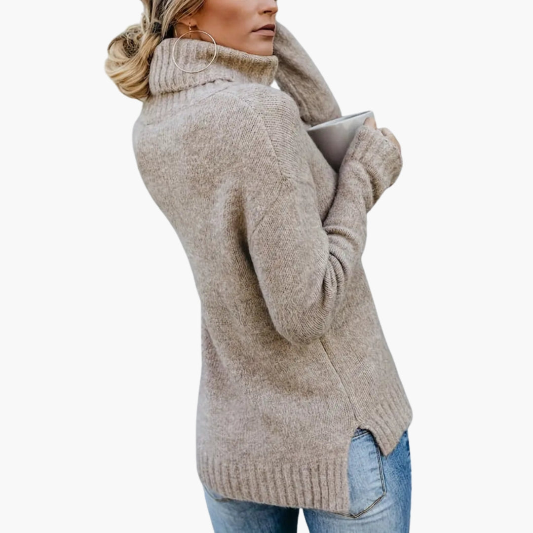 Pull femme avec col roulé et manches longues