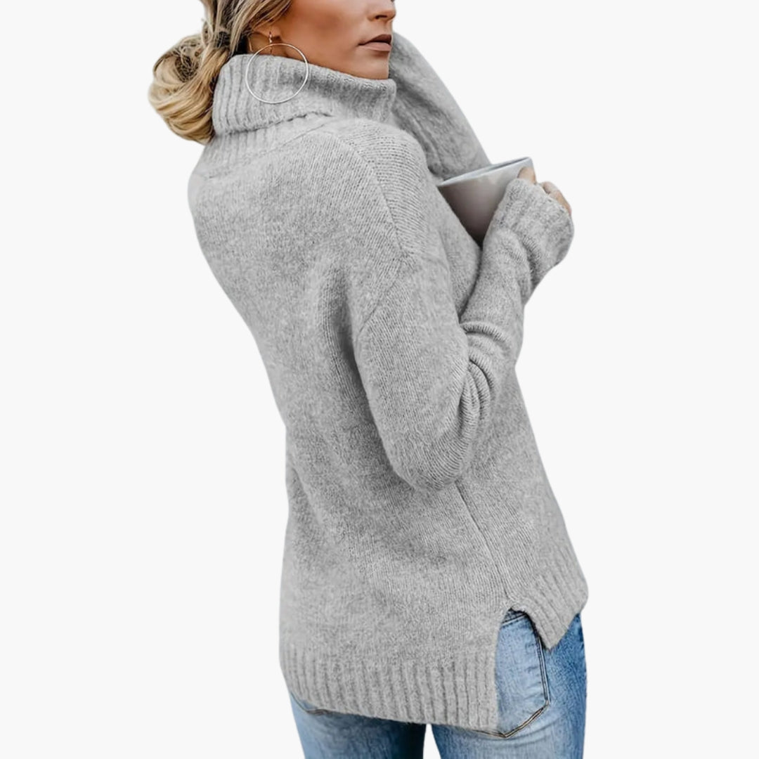Pull femme avec col roulé et manches longues