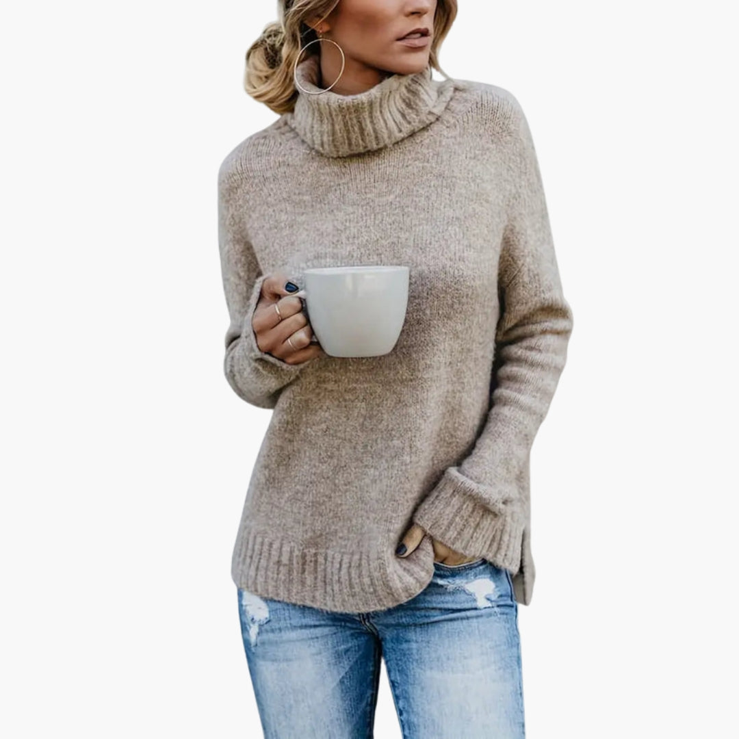 Pull femme avec col roulé et manches longues