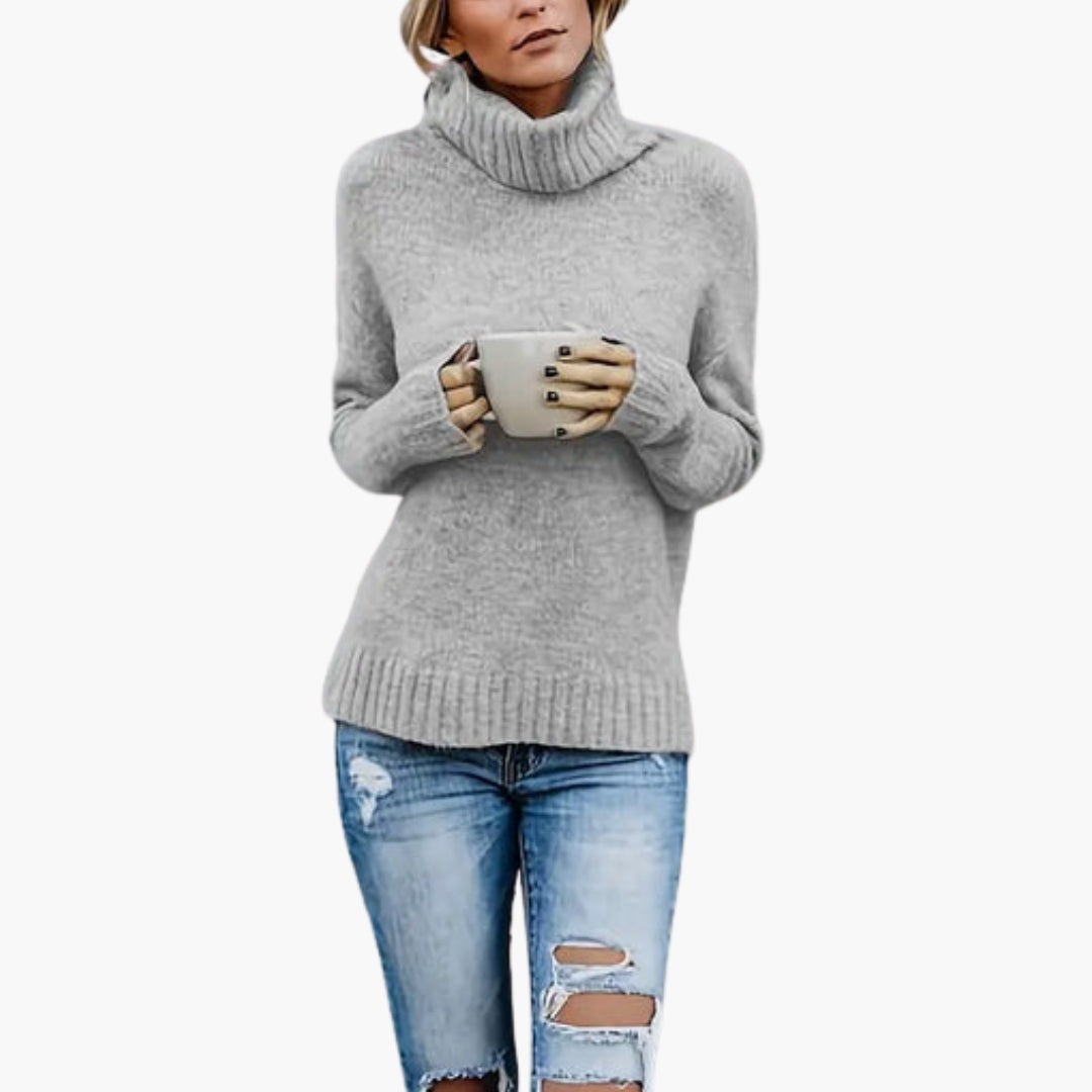 Pull femme avec col roulé et manches longues