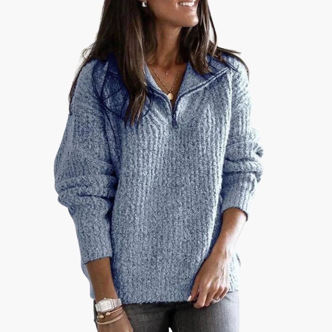 Maglione donna con mezza chiusura lampo e maniche lunghe