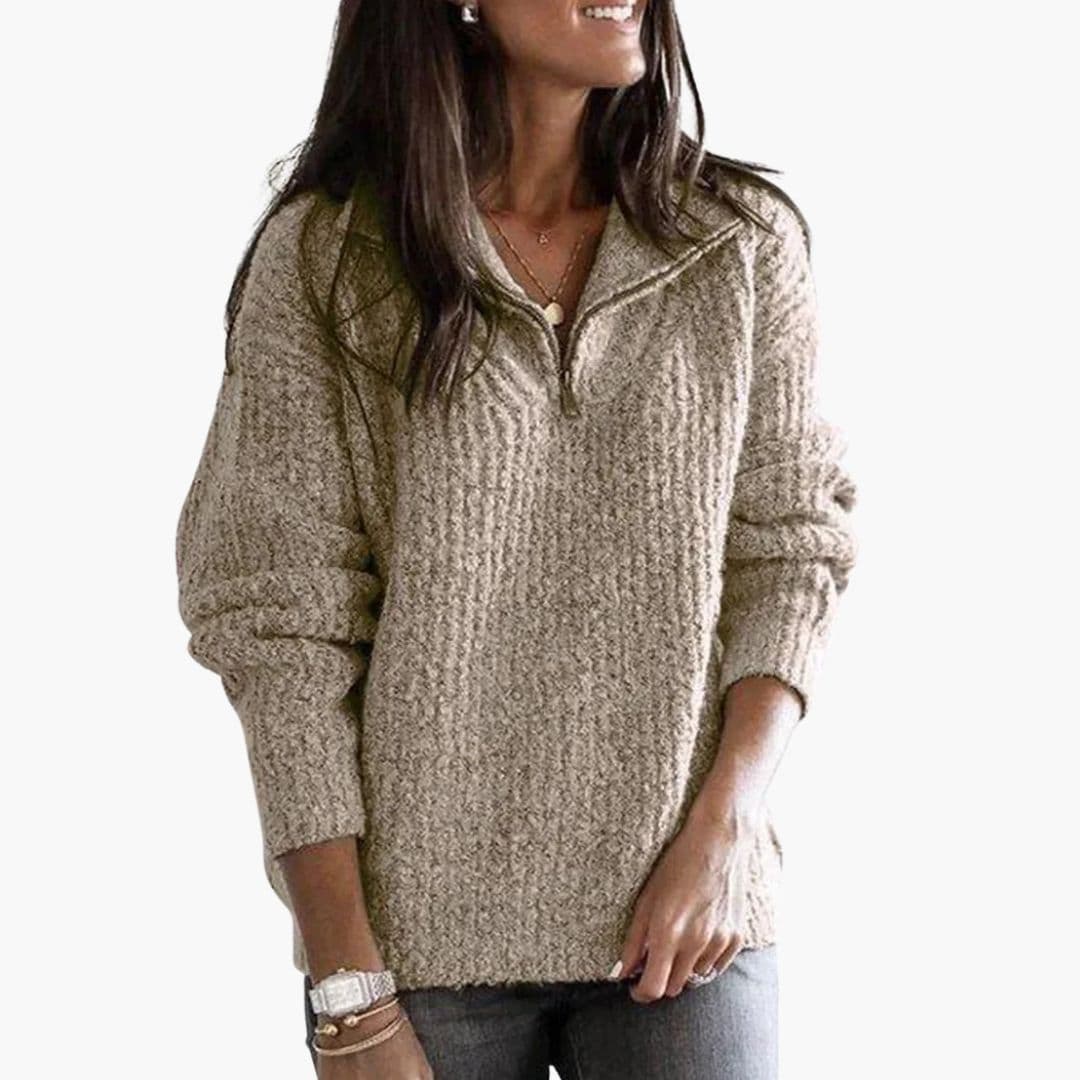 Maglione donna con mezza chiusura lampo e maniche lunghe