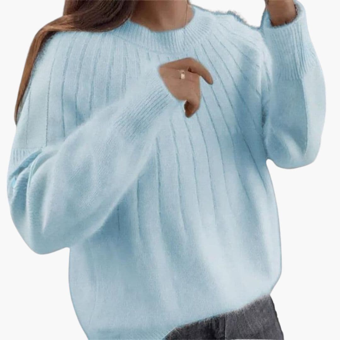 Camisola de malha canelada para mulher com gola redonda