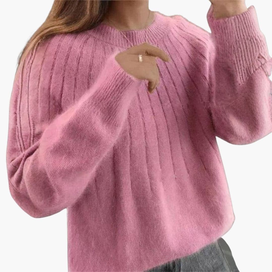 Camisola de malha canelada para mulher com gola redonda