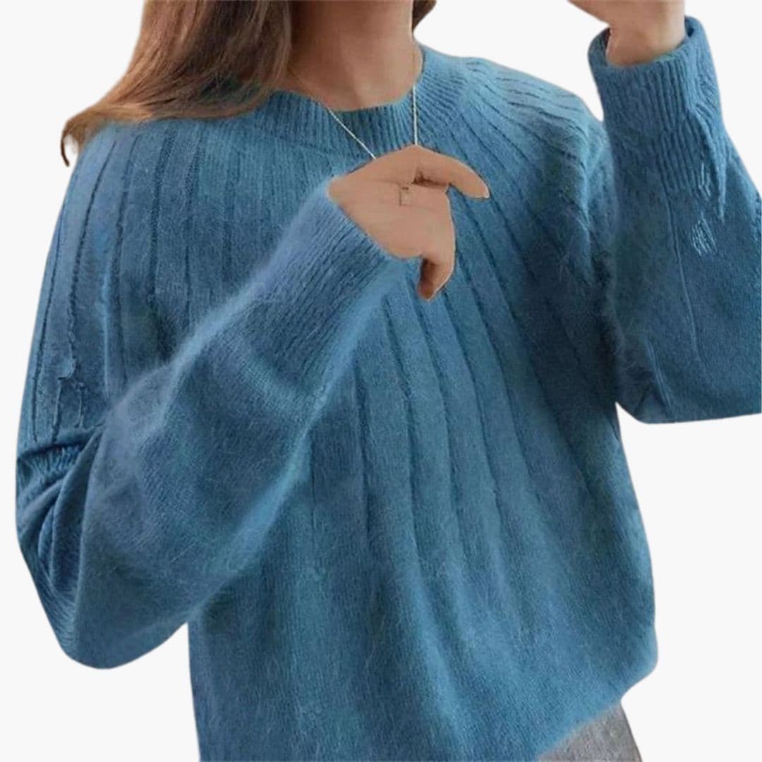 Camisola de malha canelada para mulher com gola redonda