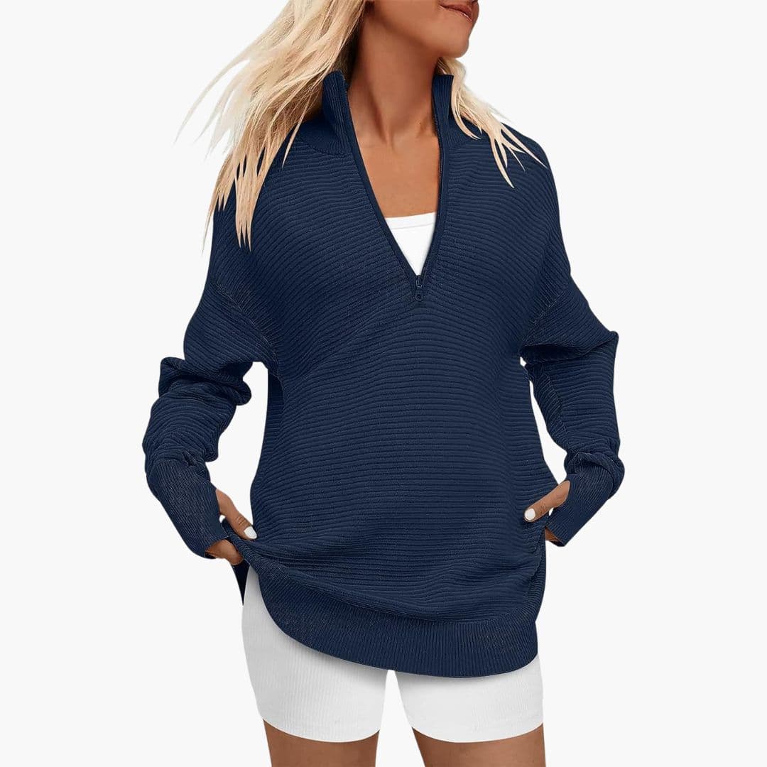 Luźna damska bluza z zamkiem i stójką