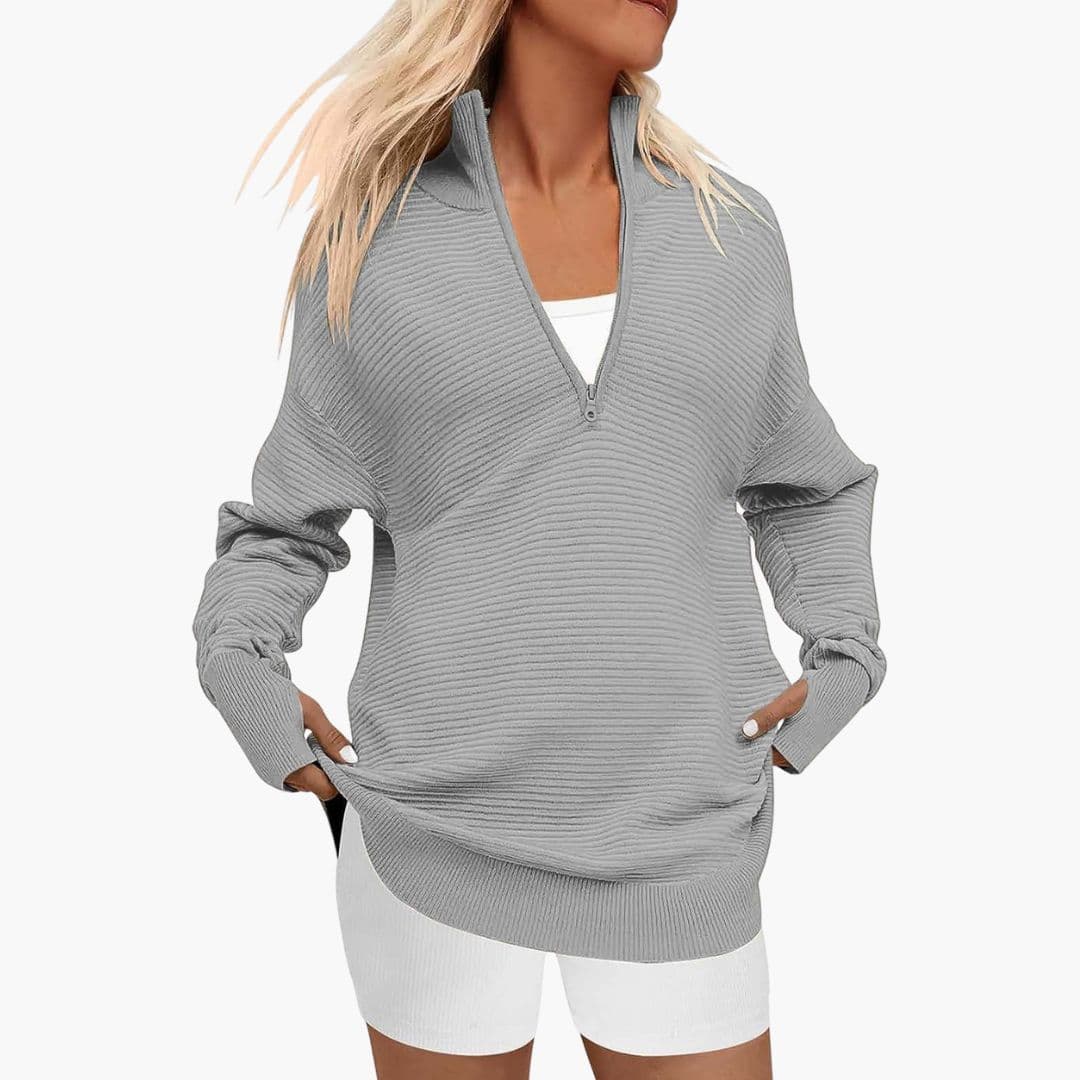 Luźna damska bluza z zamkiem i stójką