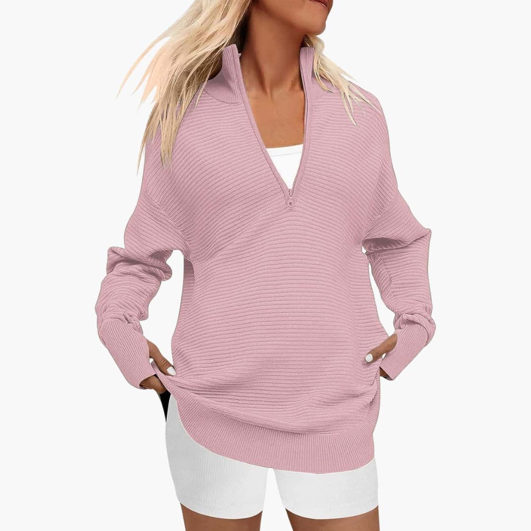 Luźna damska bluza z zamkiem i stójką