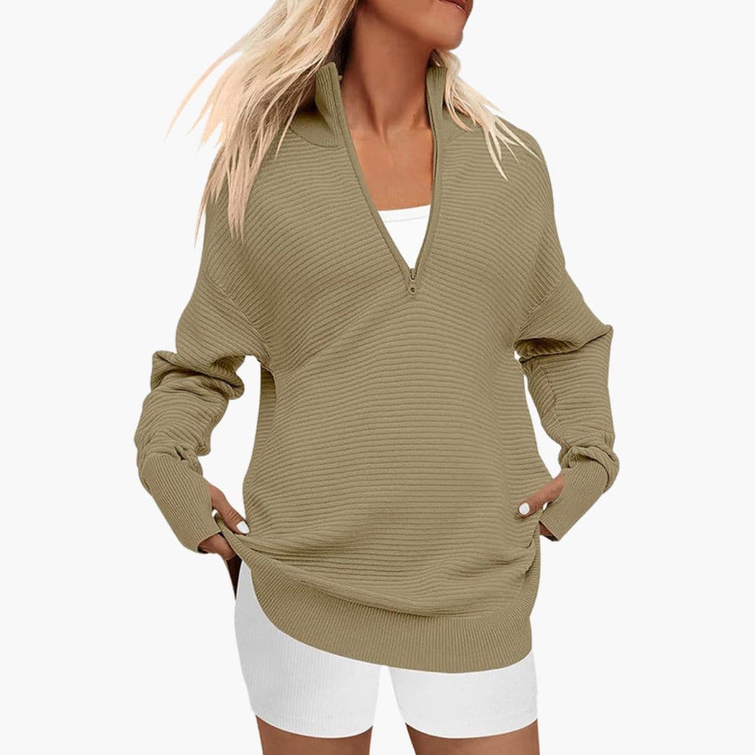 Luźna damska bluza z zamkiem i stójką