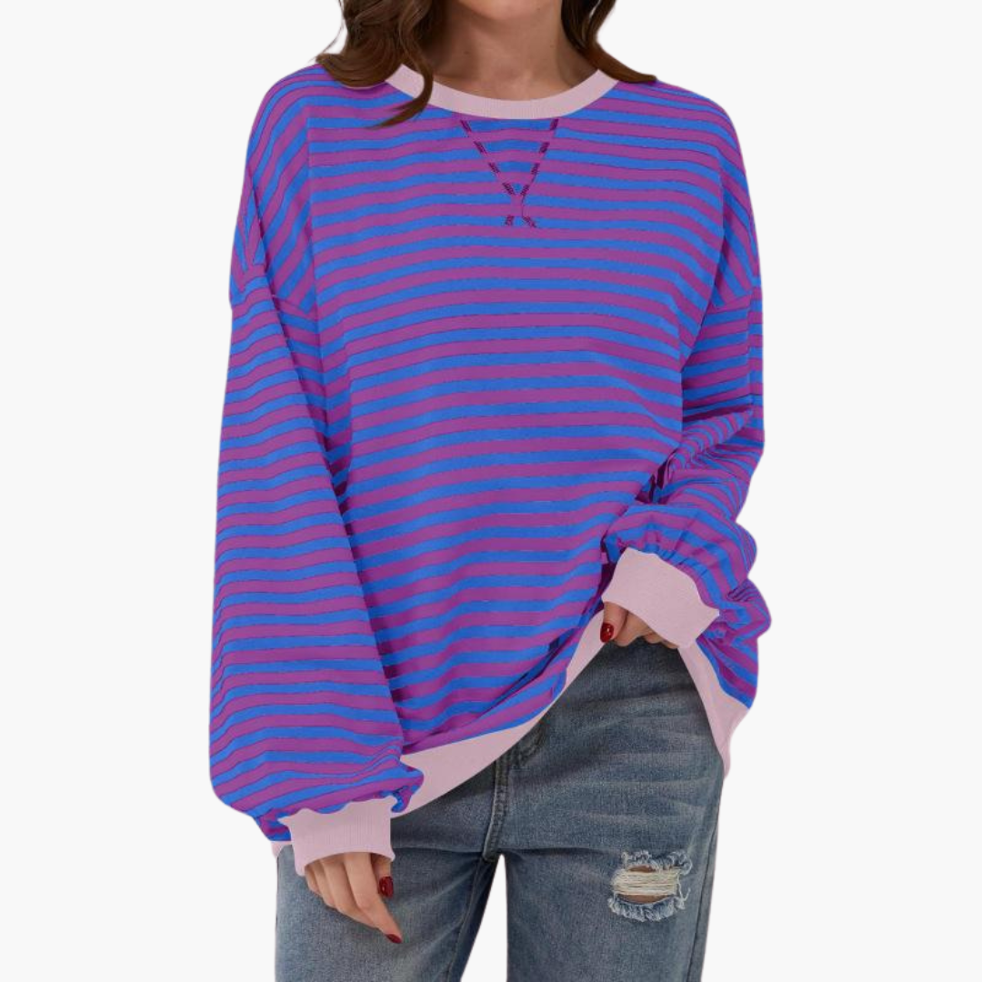 Maglione donna a righe con finiture a contrasto e taglio ampio