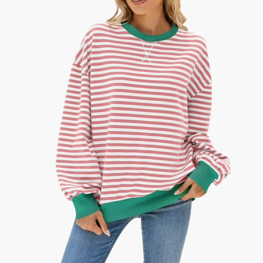 Maglione donna a righe con finiture a contrasto e taglio ampio